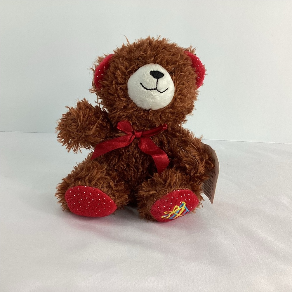 Christmas House Brown Teddy Bear Plush Red Accents Small Stuffed Animal Holiday